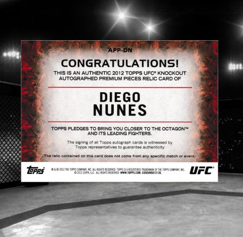 2012 Topps UFC Knockout Premium Pieces Relics Auto APP-DN Diego Nunes Back.jpg