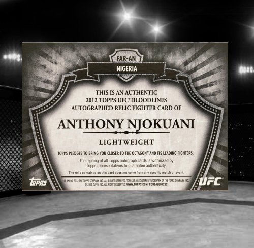 2012 Topps UFC Bloodlines Fighter Auto Relic FAR-AN Anthony Njokuani