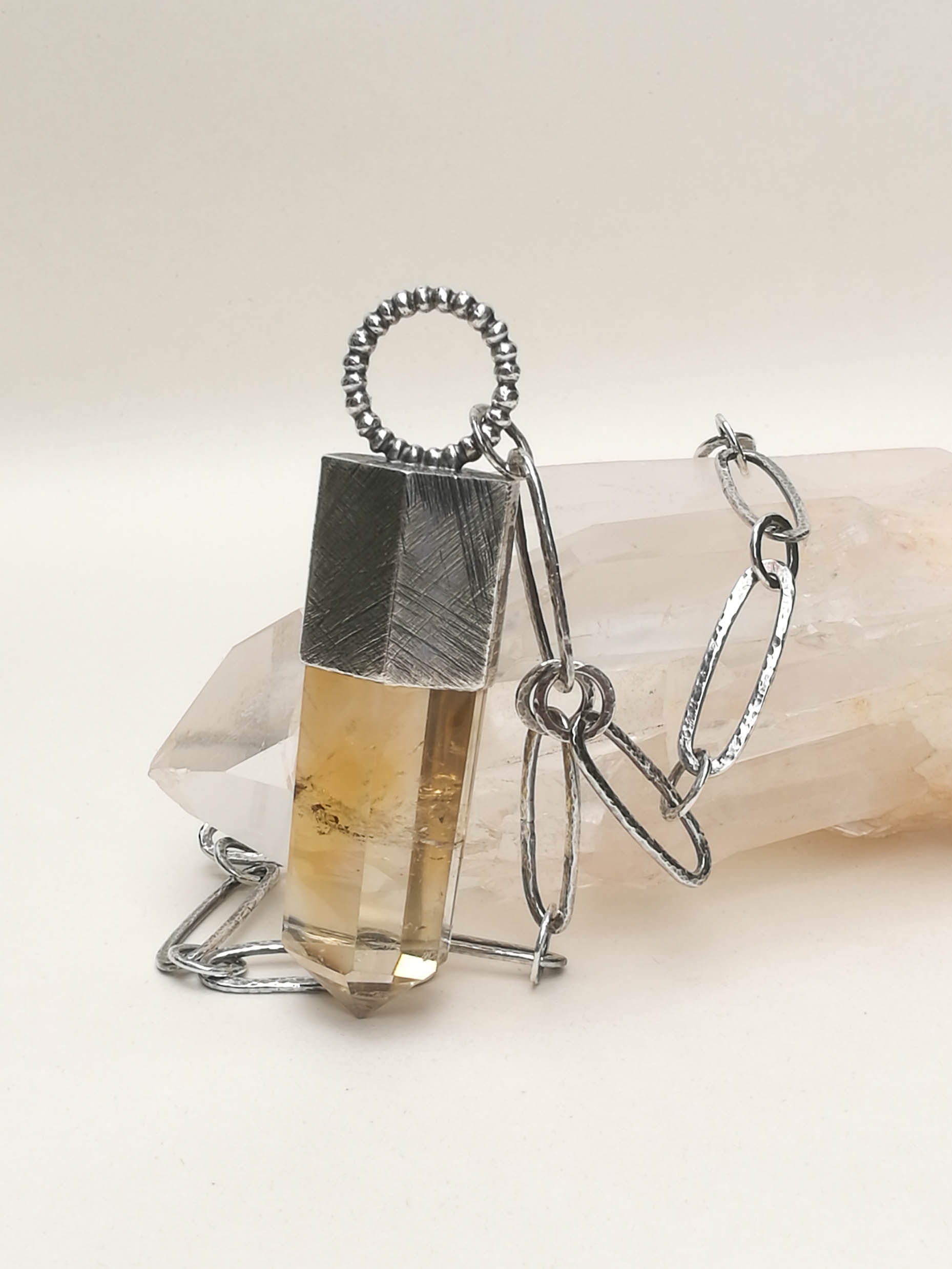 Citrine Crystal Sterling Silver Pendant & Necklace
