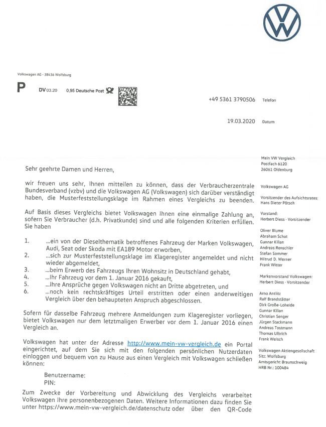 Sie Haben Sich An Der Musterfeststellungsklage Beteiligt Und Nun Ein Schreiben Von Vw Erhalten