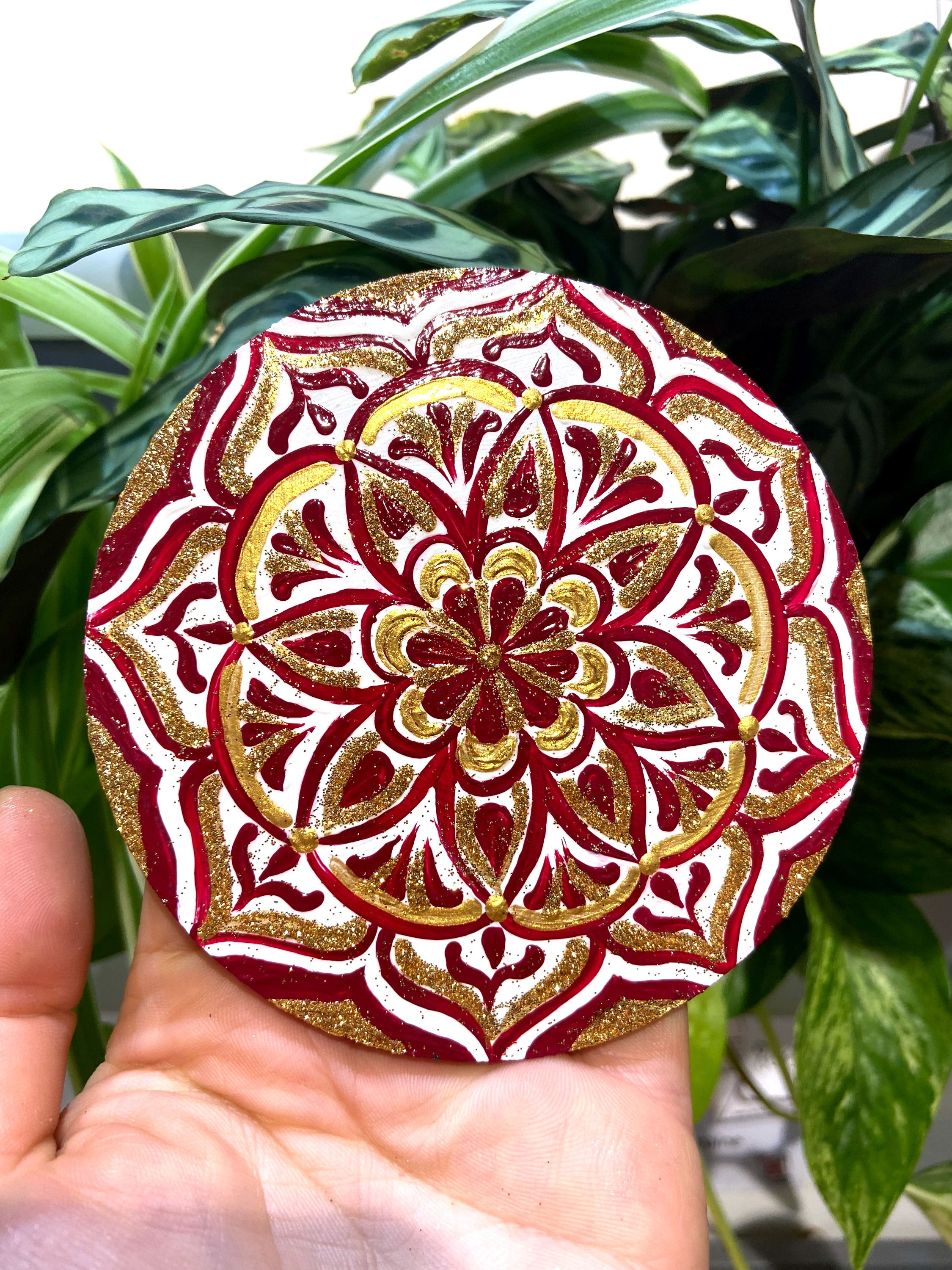 Sous Verre Or Blanc & Rouge Création Mandala Audrey DEVA