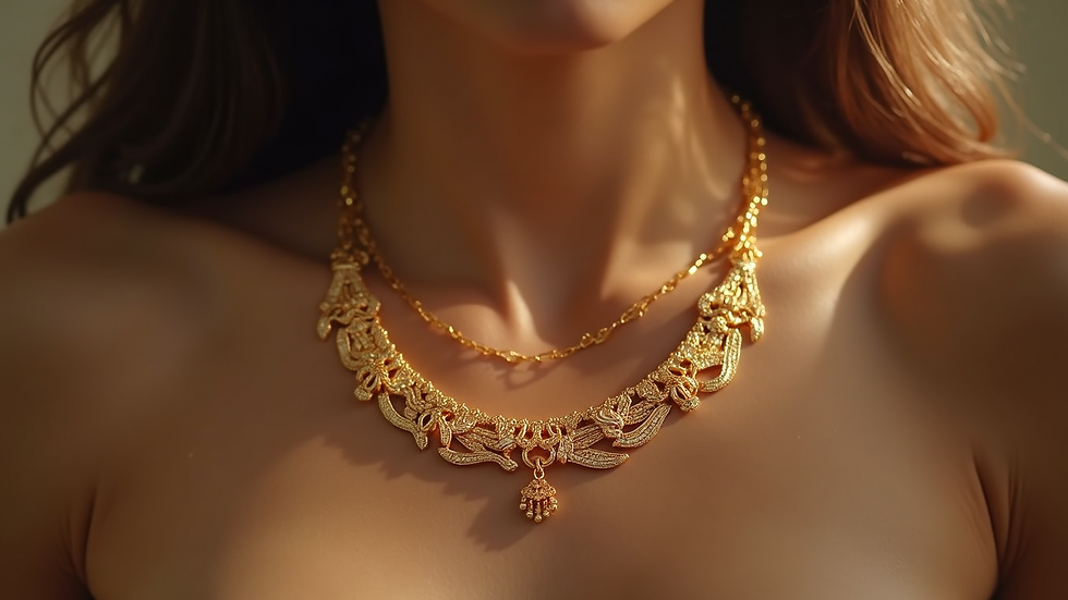 Close-up view of a beautifully crafted gold necklace