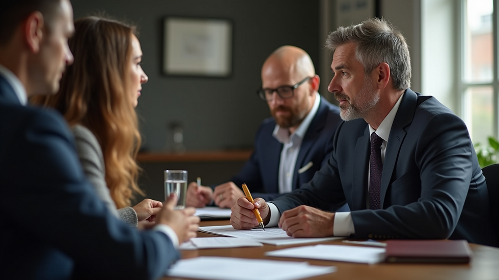 Close-up view of a family law attorney discussing with clients