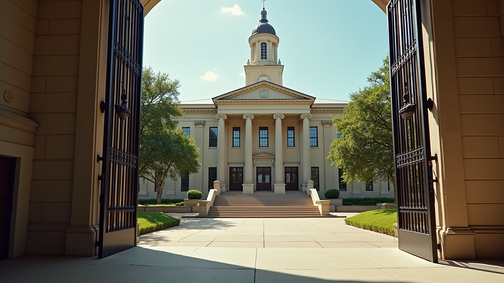 Eye-level view of the courthouse entrance in Texas
