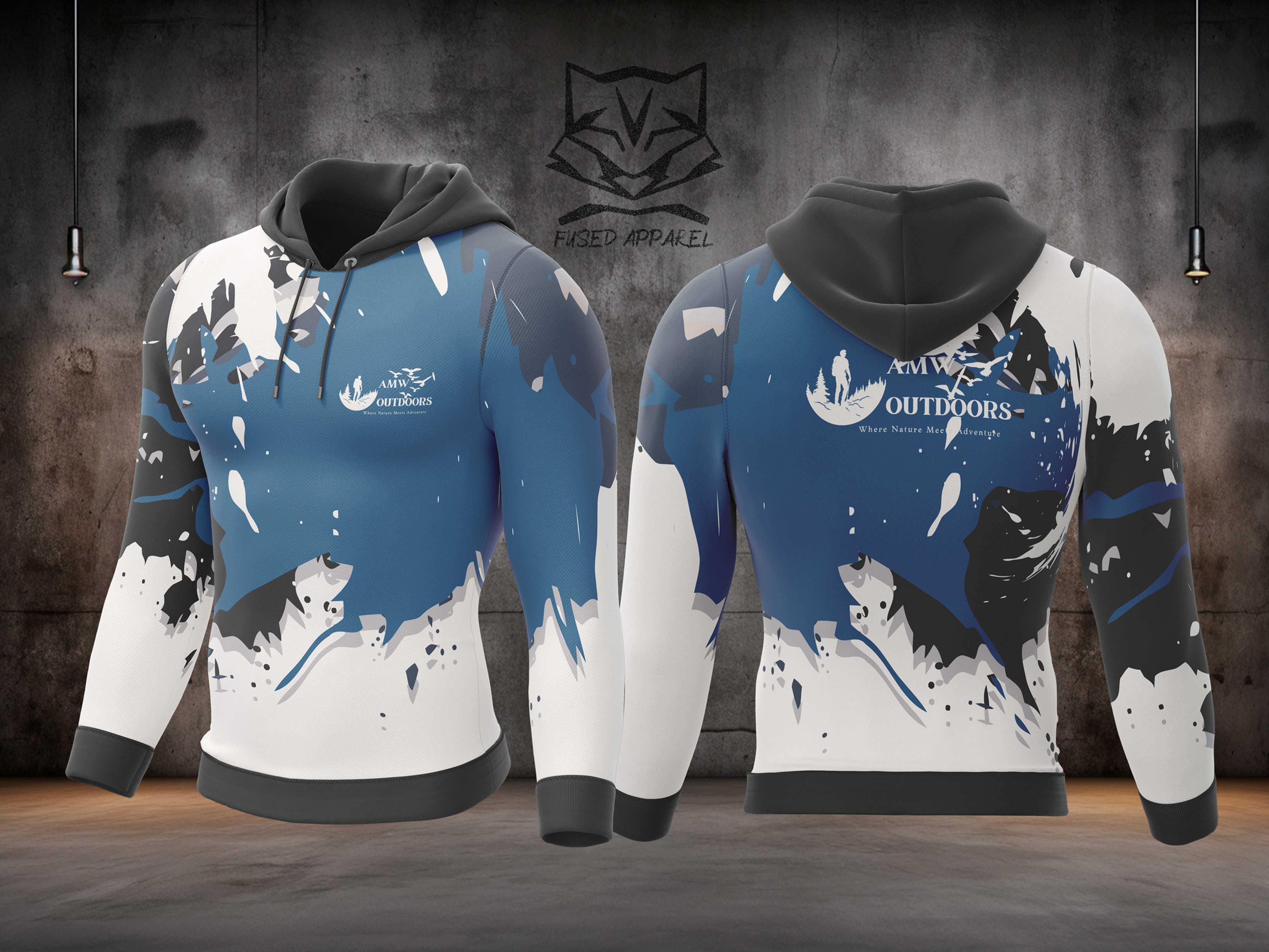 AMW Outdoors Hoody Blue & White splash