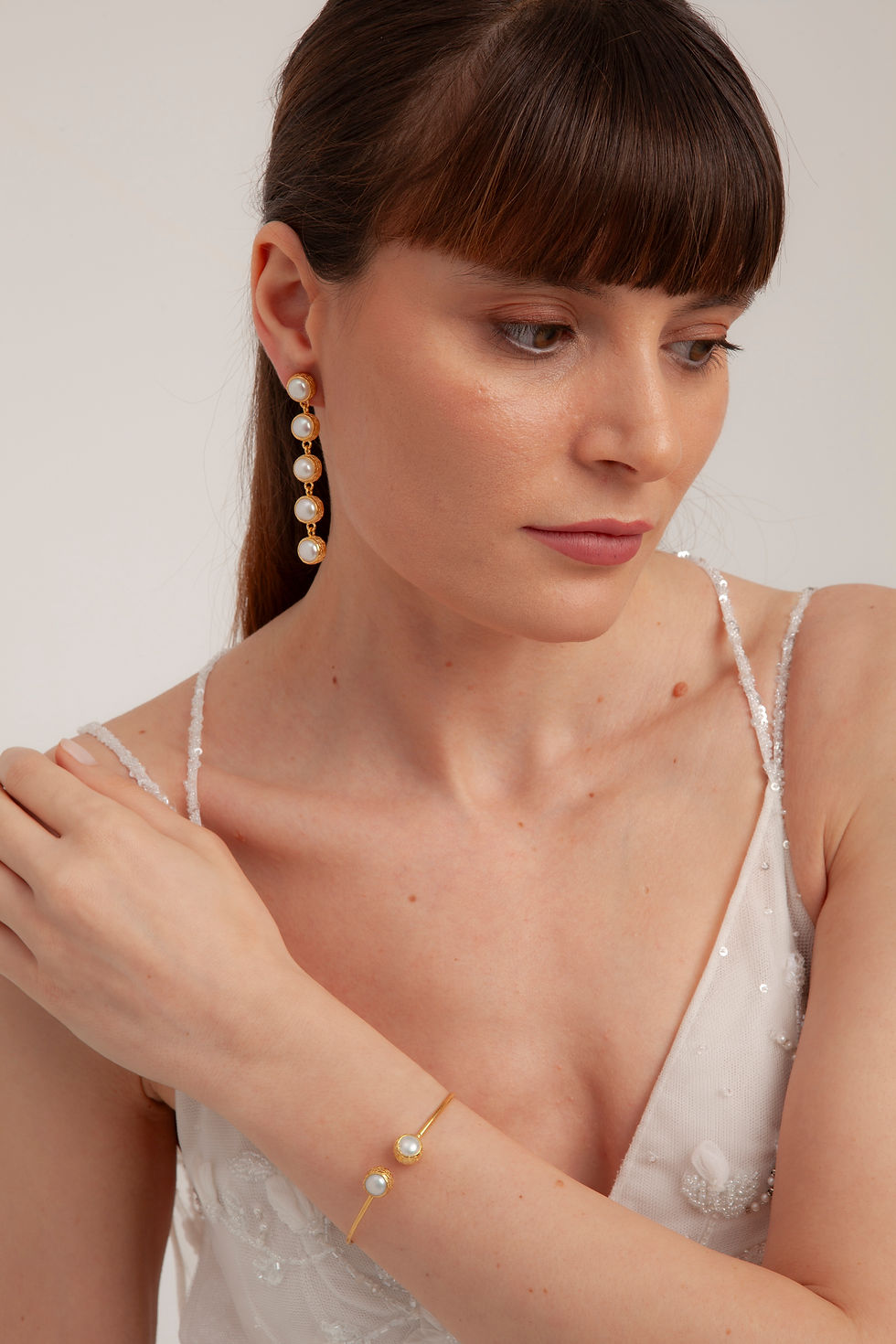 Thumbnail: Elegant pearl drop earrings, wedding jewelry