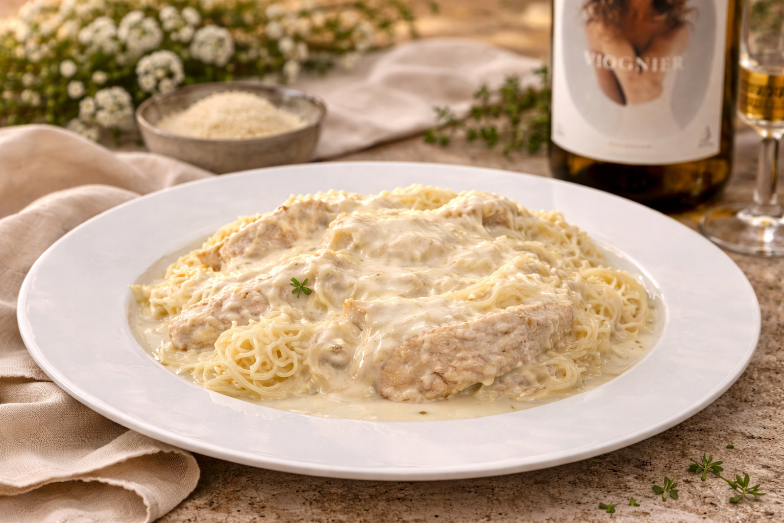 Angel of the Vines (White Wine Chicken Alfredo Recipe)