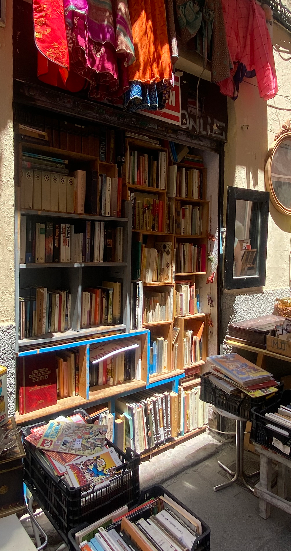 An old book stall at El Rastro flea market in Madrid
