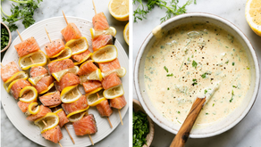 Grilled Lemon Salmon Kabobs with Creamy Curry Yogurt Sauce