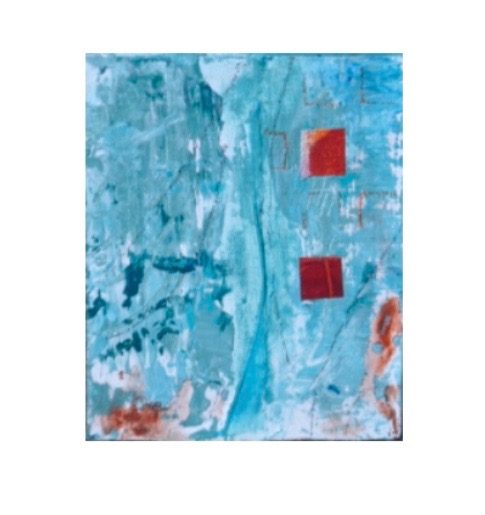 light blue with red accents abstract cub
