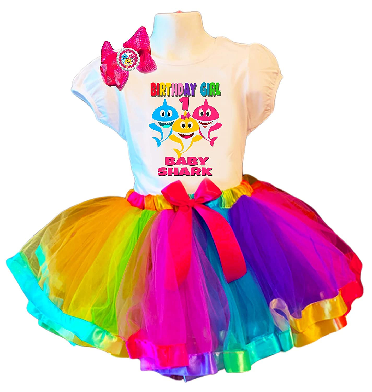 Baby Shark Outfit Rainbow Tutu Party Dress Shirt Girl Birthday