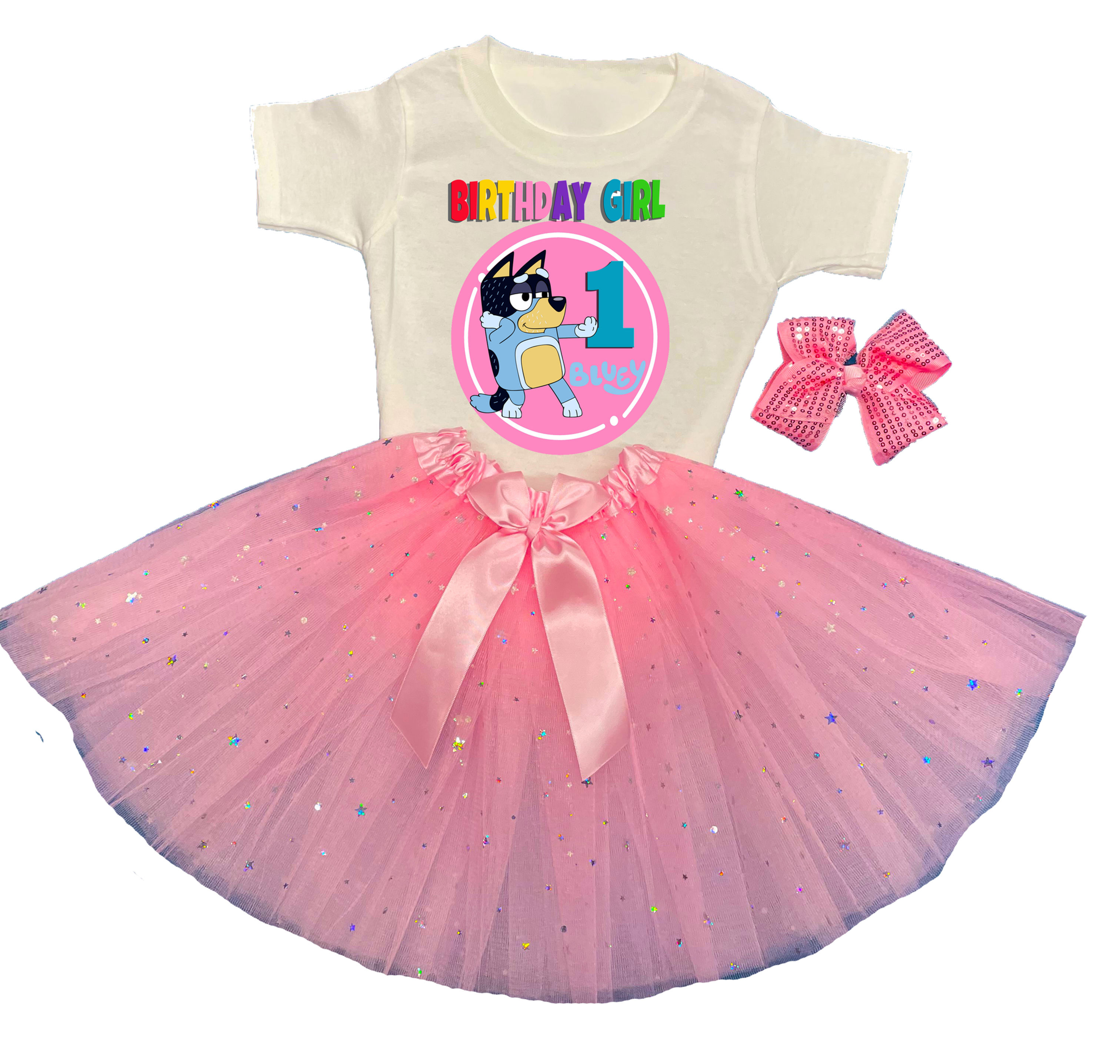 Bluey Bandit Tutu Party Dress color Pink Tutu Outfit Birthday