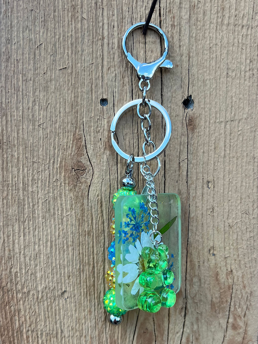 Yellow, Green, and Blue Flower Keychain