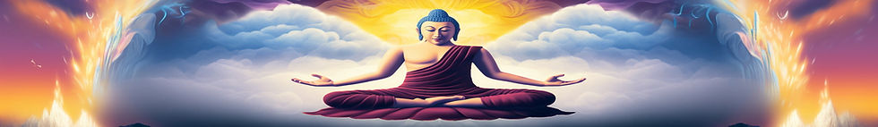 בודהה מרחף בשמים, מואר באור צבעוני