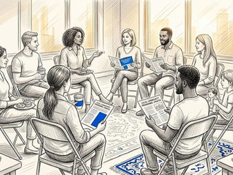 Group chatting in church hall informal gathering