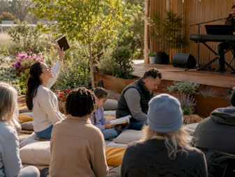 Worshippers gathered in a bright Belconnen church