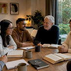 Group sharing together in church community meeting