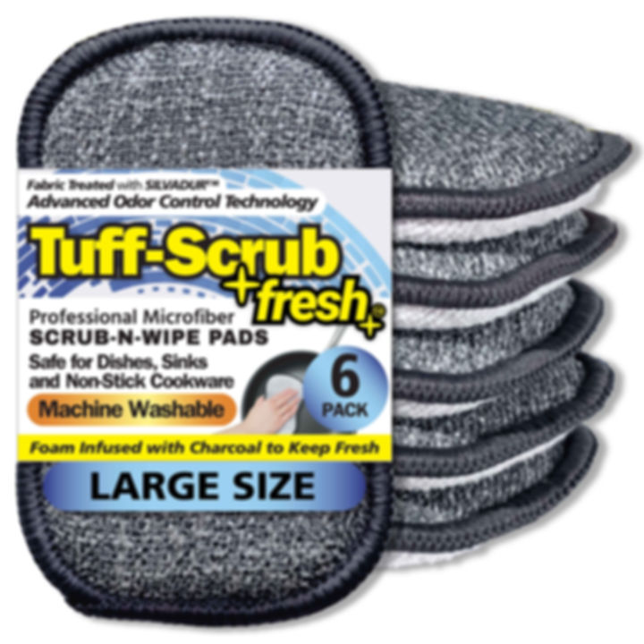 TUFF-SCRUB FRESH ANTIMICROBIAL & CHARCOAL SCRUB-N-WIPE PADS, 6-PACK LARGE SIZE