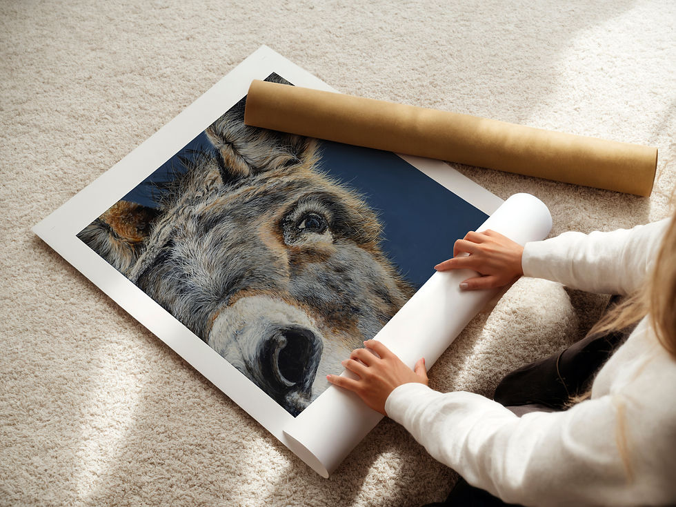 Thumbnail: Print of a painting of a donkey that is being rolled on the floor