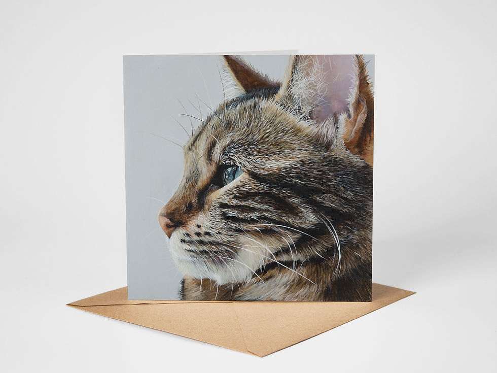 Bengal Cat Fine Art Greeting Card standing upright on a Kraft brown envelope