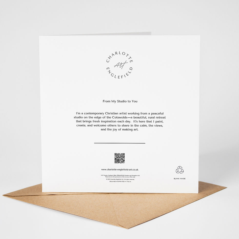 On the reverse of the Fine Art Greeting Card is a bio from the Artist Charlotte Englefield and link to website.