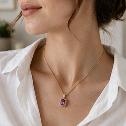 Amethyst and Diamond Yellow Gold Pendant