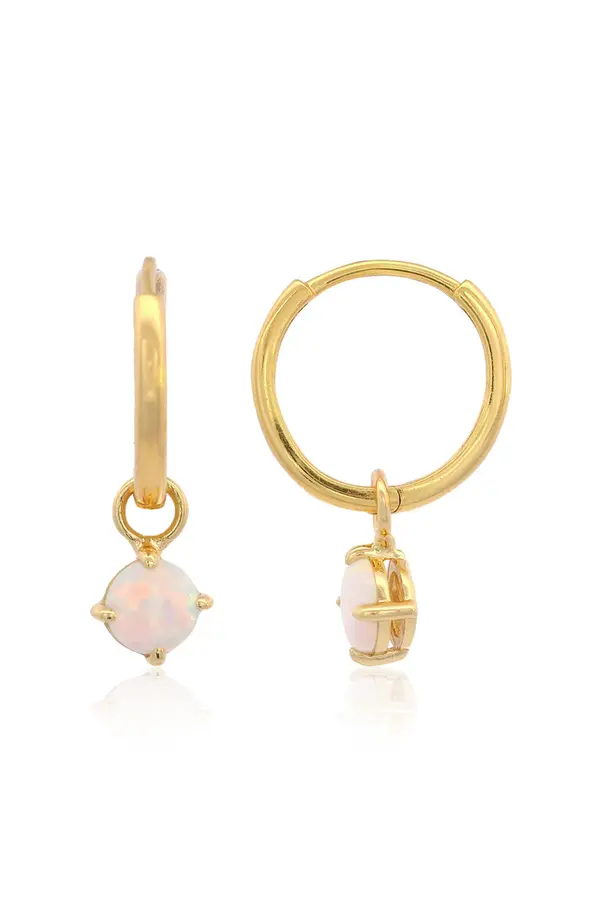 WISTERIA CREATED OPAL DANGLE HOOP EARRINGS GOLD