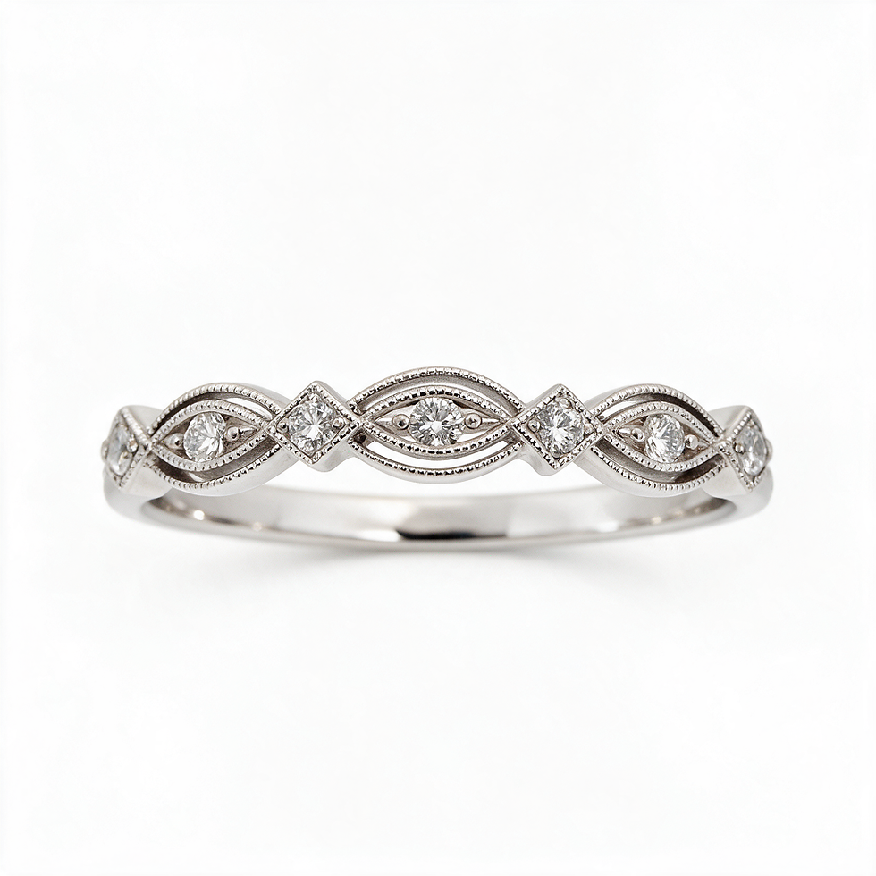 Detailed White Gold and Diamond Wedding Band