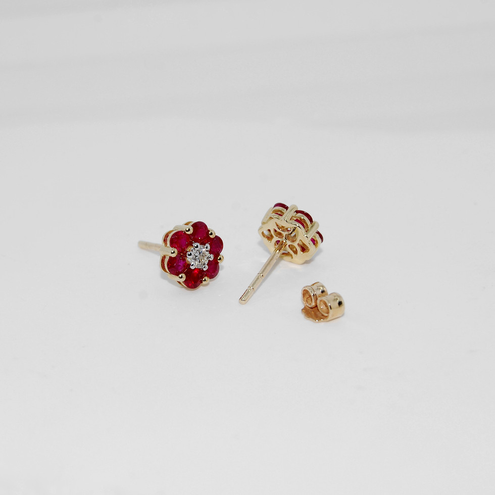 Ruby and Diamond Flower Studs