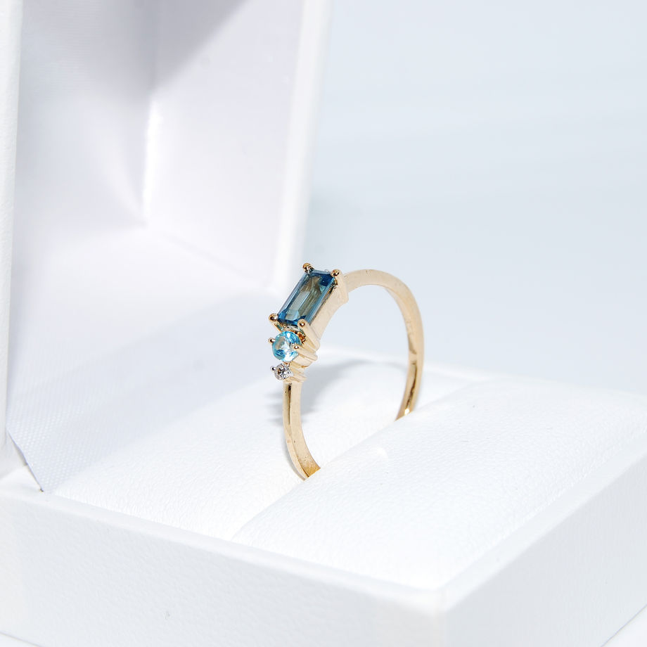 Blue Topaz and Diamond Petite Yellow Gold Ring
