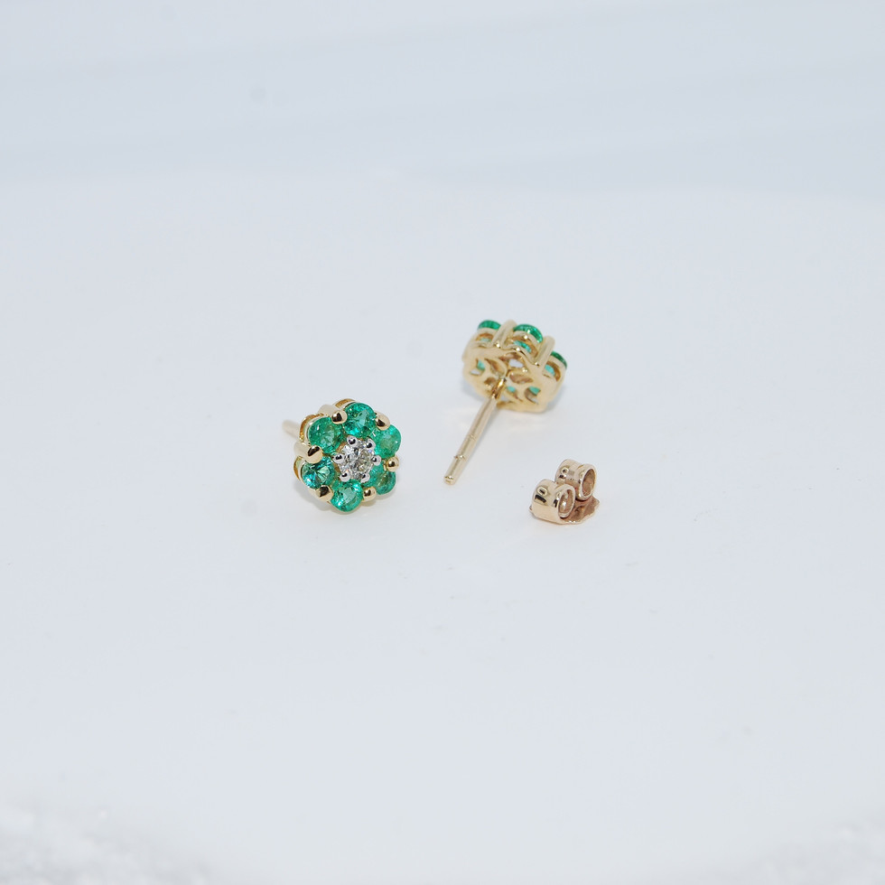 Columbian Emerald and Diamond Flower Studs