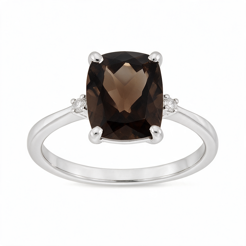 Smokey Quartz and CZ Sterling Silver Ring