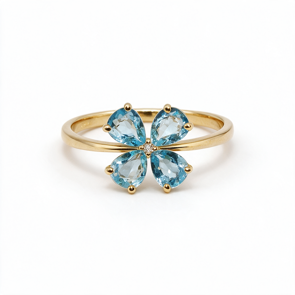 Aquamarine and Diamond Flower Yellow Gold Ring
