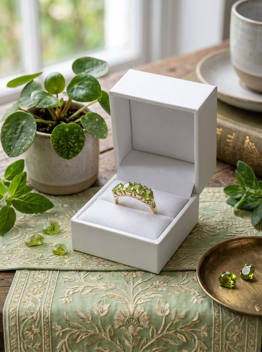 Peridot and Diamond Bridge Ring