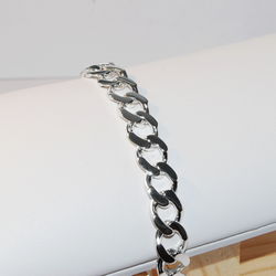 22cm Sterling Silver Diamond Flat Curb Bracelet
