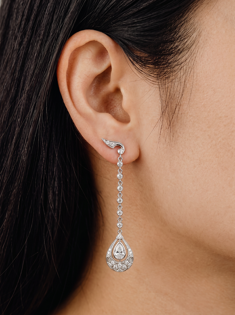 Sterling Silver Cubic Zirconia Earring on Female Model