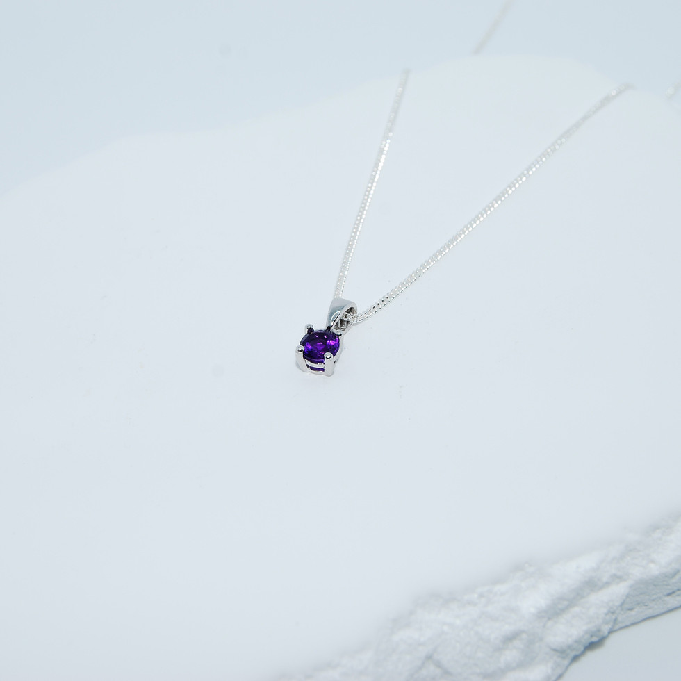 Amethyst 5mm February Birthstone Silver Pendant