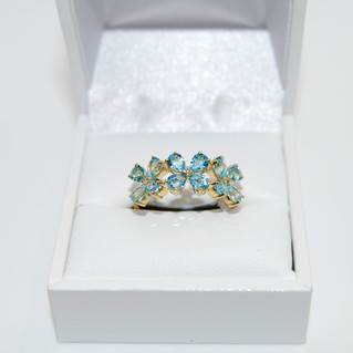 Tri-Flower Aquamarine Yellow Gold Ring