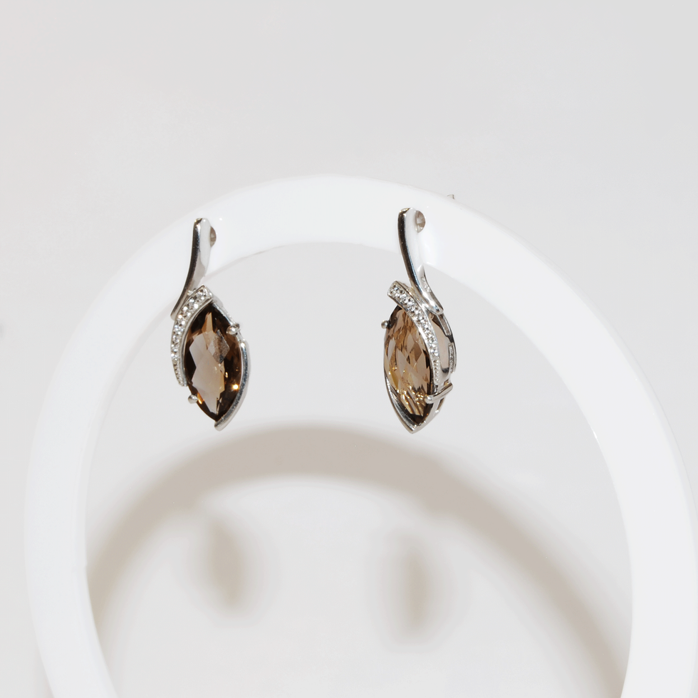 Smokey Quartz and CZ Sterling Silver Studs