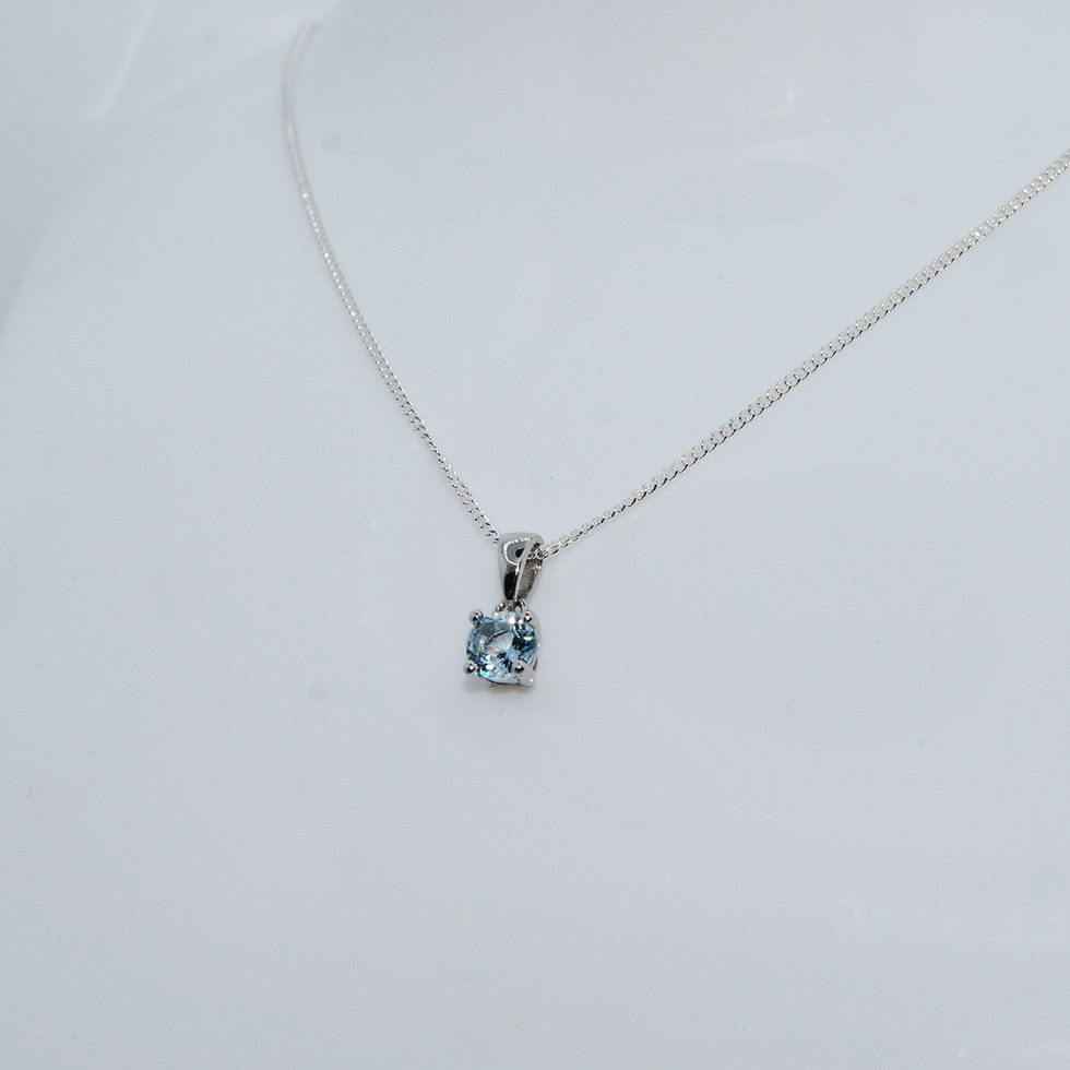 Aquamarine 5mm March Birthstone Silver Pendant