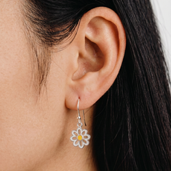 Daisy Enamel Silver Drop Hook Earrings