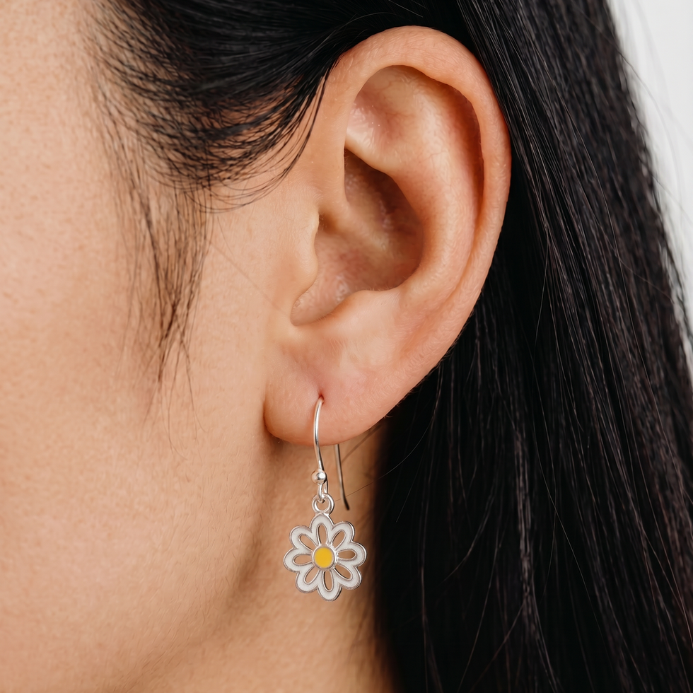 Daisy Enamel Silver Drop Hook Earrings