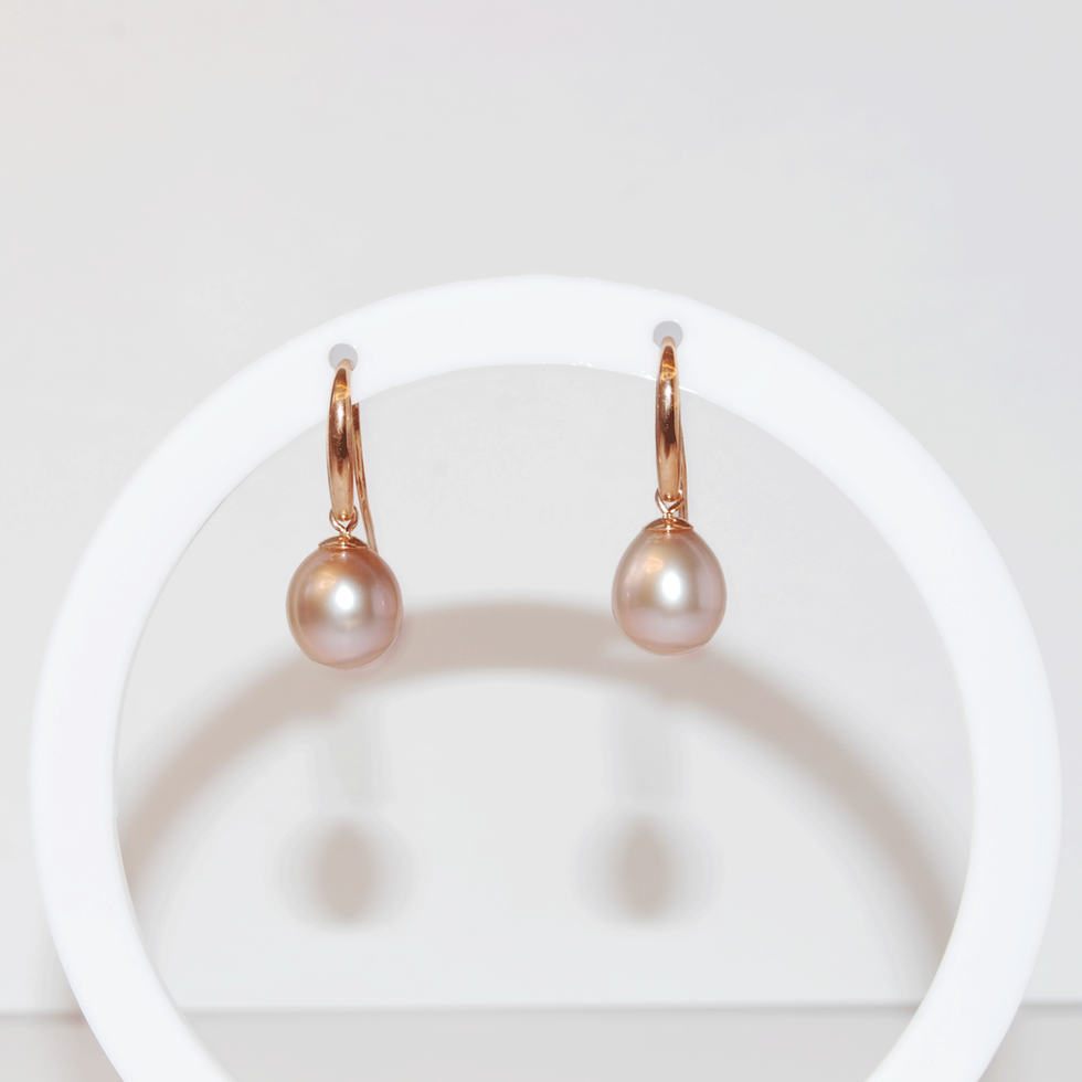 Pink Fresh Water Pearl Rose Gold Hook Earrings