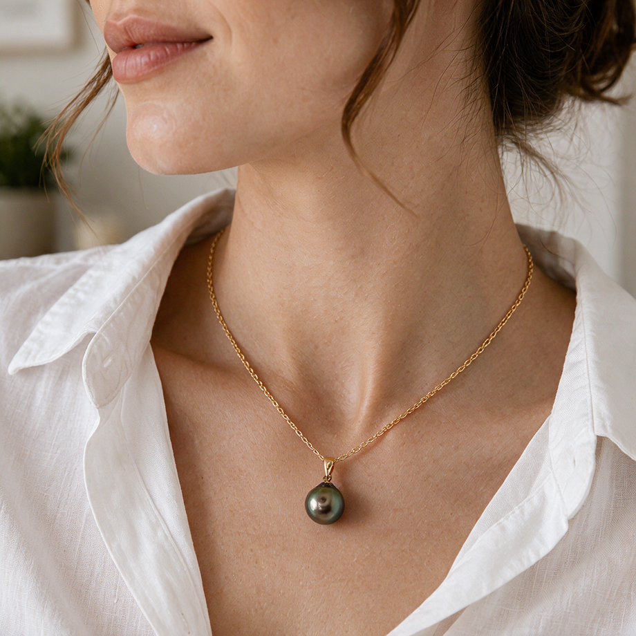 Green Hue Tahitian Pearl Pendant