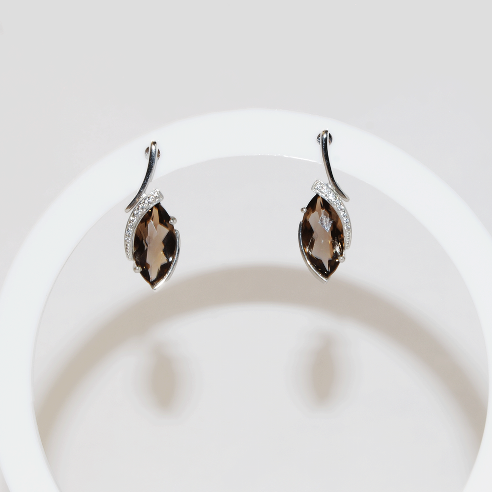 Smokey Quartz and CZ Sterling Silver Studs