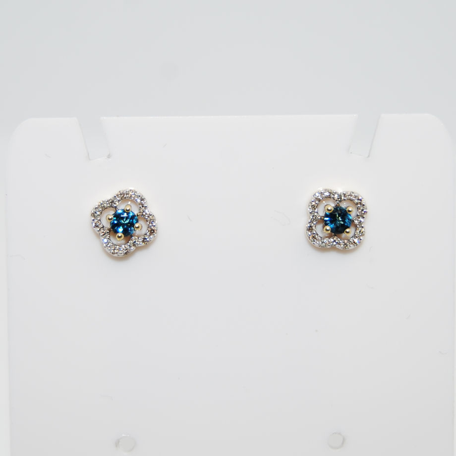Clover London Blue Topaz and Lab Diamond Yellow Gold Studs