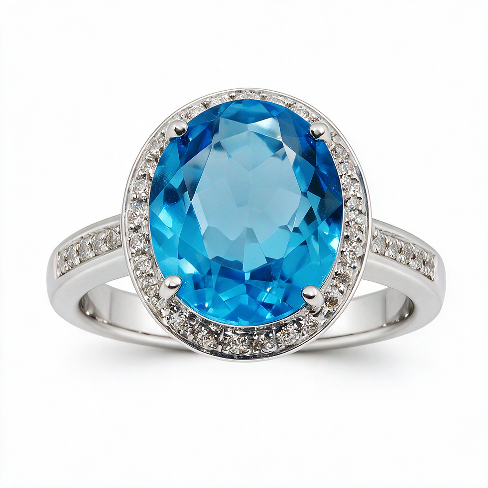 Swiss Blue Topaz and Diamond White Gold Ring