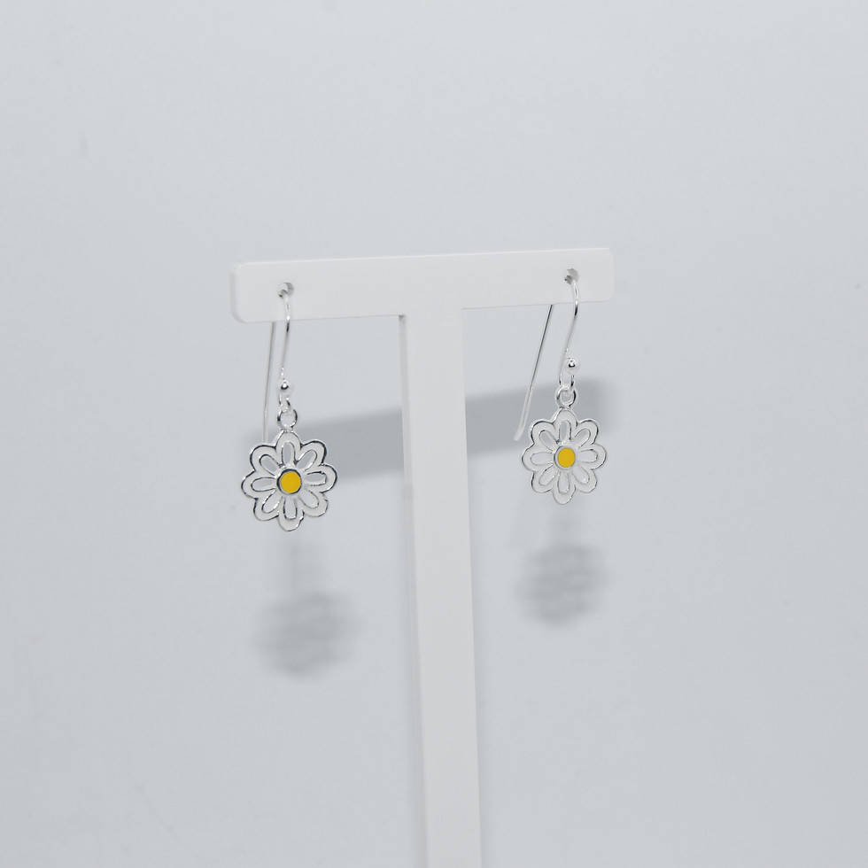 Daisy Enamel Silver Drop Hook Earrings