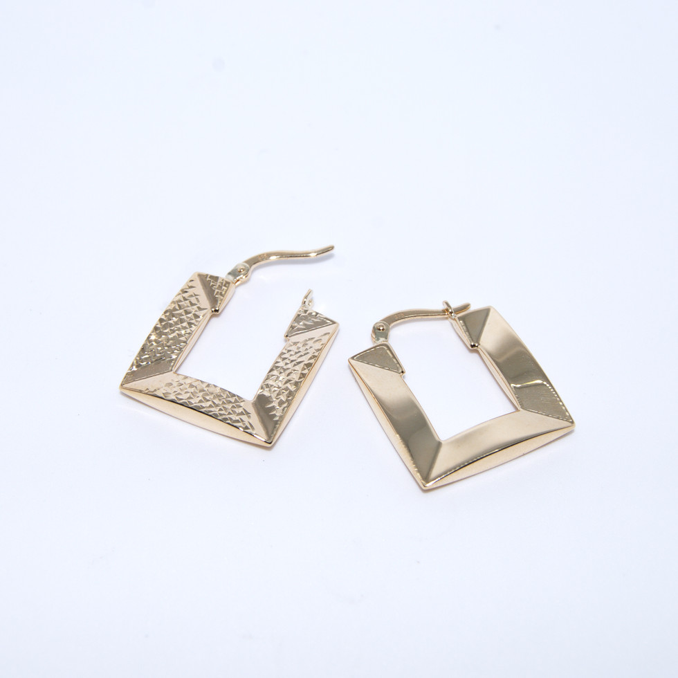 Diamond Cut Square Yellow Gold Huggies