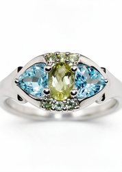 Blue Topaz and Green Citrine Sterling Silver Ring